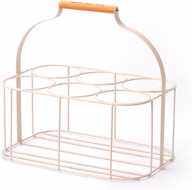 Simpa Metal Wire 6 Bottle Carrier Holder Caddy with Handle in Mushroom