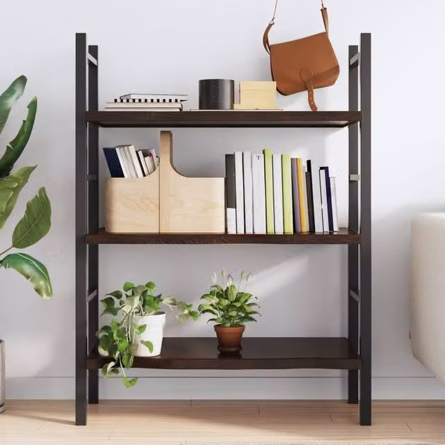 Berkfield Home Wall Mounted Rustic Solid Oak Shelf in Dark Brown and Dark Grey, W: 100 cm, D: 50 cm, H: 2-4 cm – 1