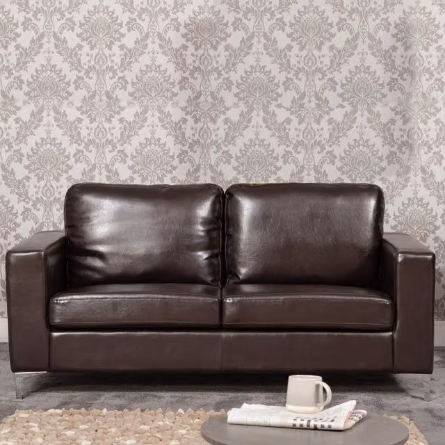 Artemis Home Woodleigh 3 Seat Sofa in Brown Synthetic Leather with Solid Wood Frame