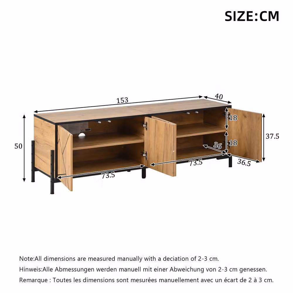 Merax Industrial Style Rustic Oak Effect TV Lowboard with 4 Doors and Black Metal Frame, W/D/H: 153 x 40 x 50 cm – 2