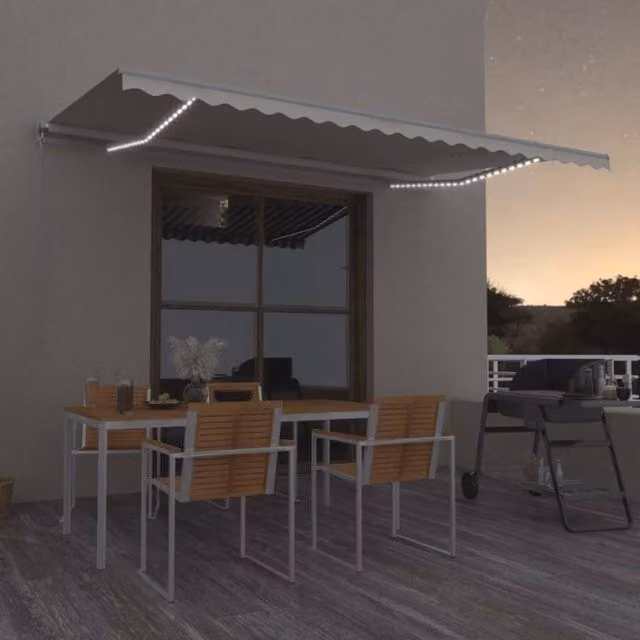 Berkfield Home Manual Retractable Awning with LED, Cream, W: 500 cm, D: 300 cm – 1