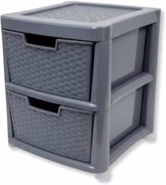 FORGEVIO 2 Tier Plastic Storage Drawer Cabinet Unit in Grey