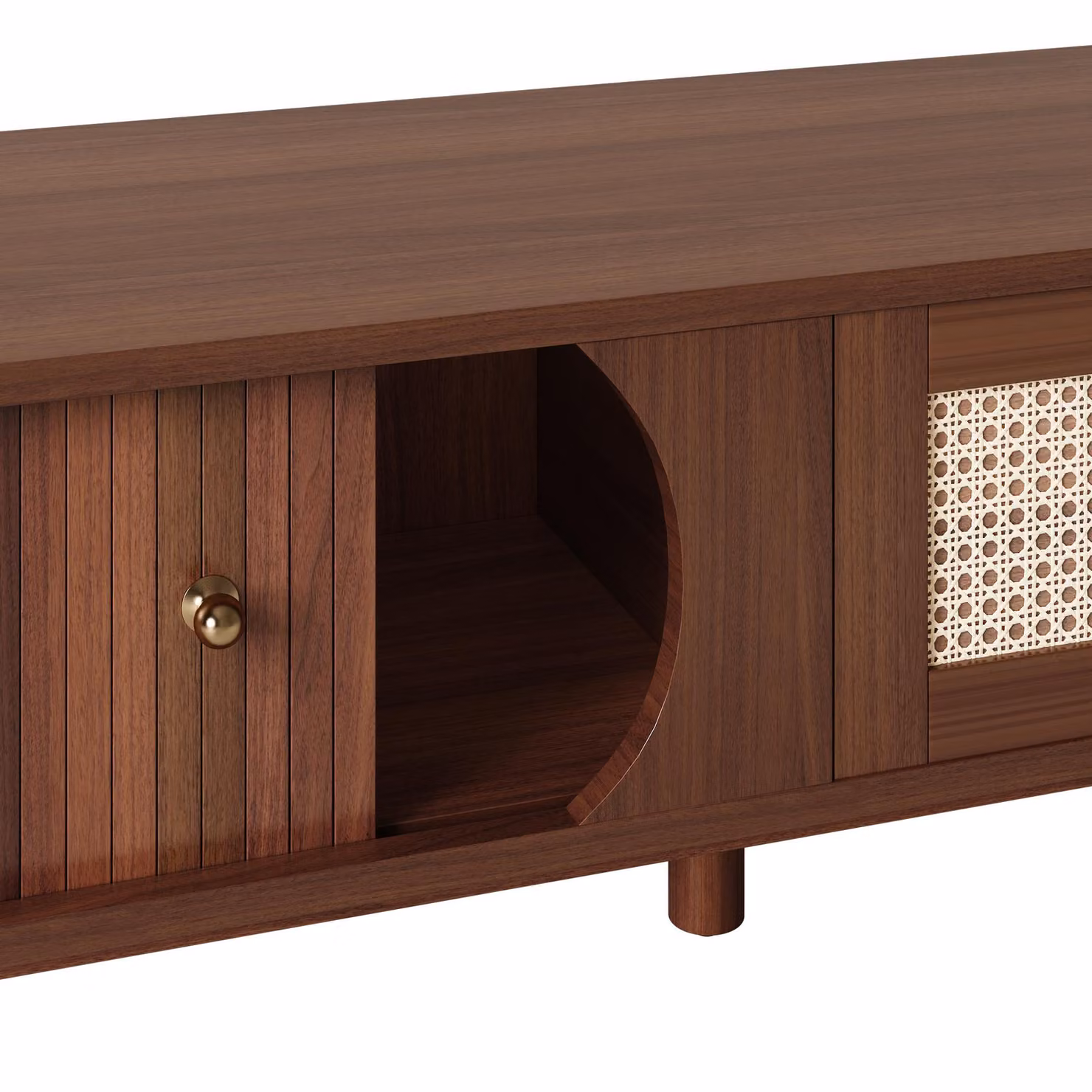 Aosom UK Modern Walnut TV Cabinet with Handwoven Rattan Drawers and Sliding Doors, W: 39.5 cm, D: 38 cm, H: 38 cm, Brown – 4