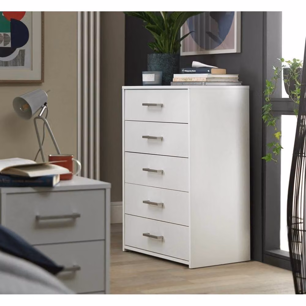 Nordara 5 Drawer Chest in White Matt Wood and Metal for your Bedroom – 2