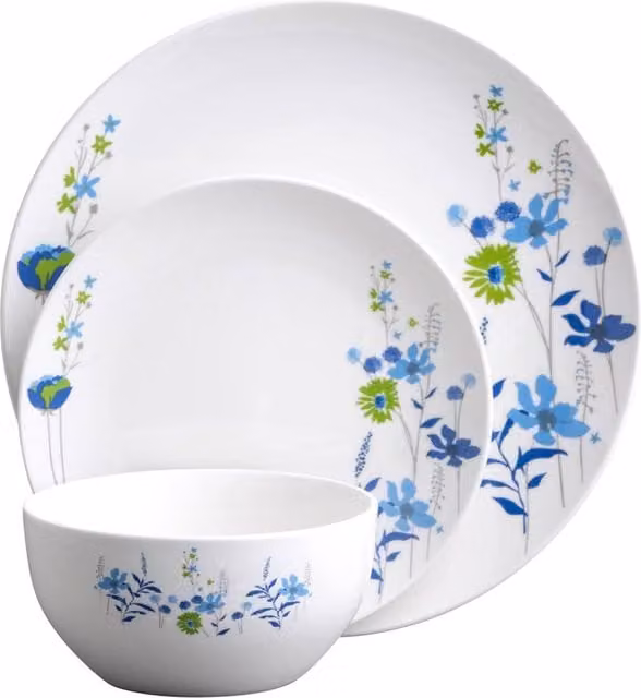 Belleek Living Indigo Bloom 12 Piece Floral Dinner Service Set in Blue, Green, Multicolour and White