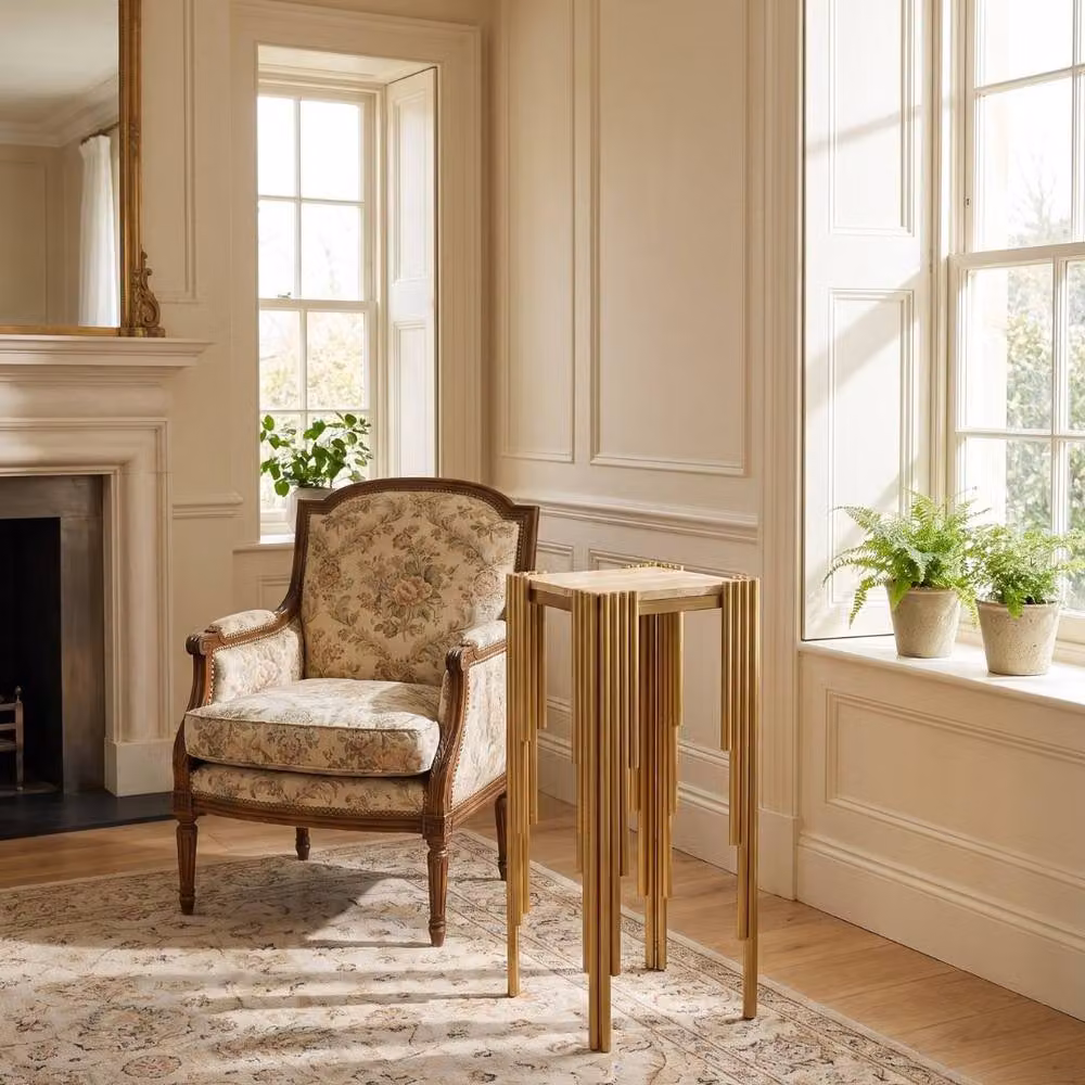 Home Luxe Interior Sassari Gold Modern Side Table with Cream Marble Top, W/D/H: 30 x 30 x 70 cm – 4