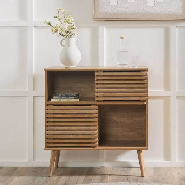 Pacific Lifestyle Minimalist 2 Door 2 Shelf Wood Storage Cabinet in Brown