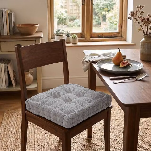 EONLION Grey Corduroy Square Dining Chair Seat Pads with Carry Handle, W/D: 120 x 90 cm