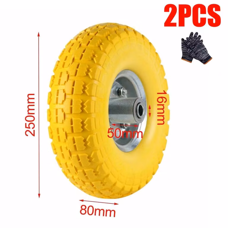 Ventryn 2 Pack 10 Inch Puncture Proof Solid Rubber Trolley Wheels in Yellow
