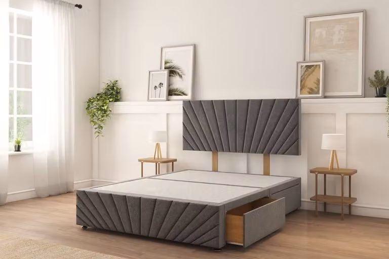 Sloomy Amberley Tweed Divan Bed Set with 2 Drawers, 26 inch Strutted Headboard and 12 inch Matching Footboard, Dark Grey, W/D/H: 120 x 200 cm