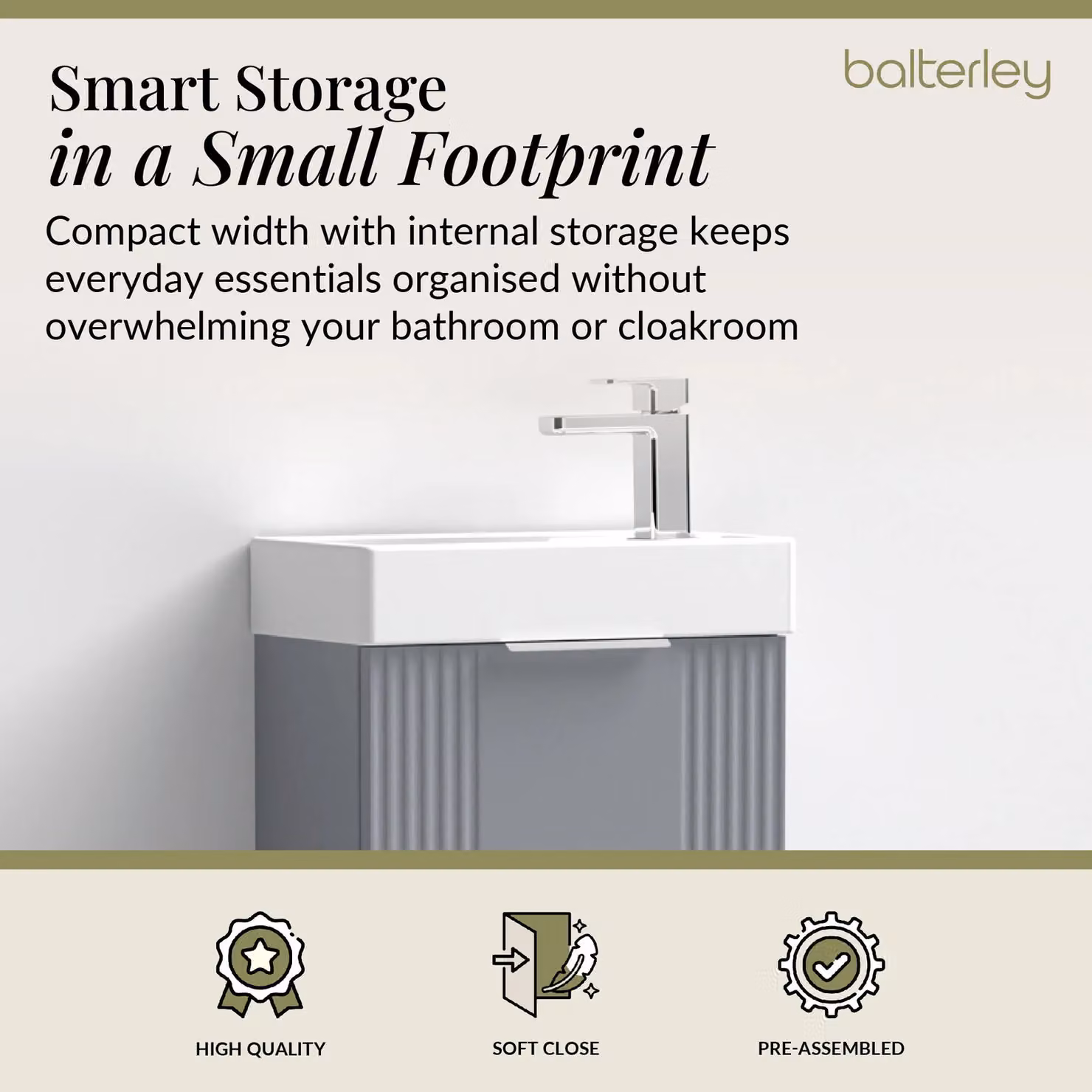 Balterley Retro Freestanding Bathroom Vanity Basin Unit in Matt Grey, W: 40 cm – 2