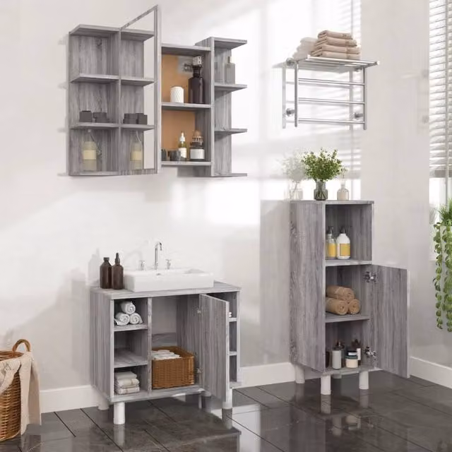 Berkfield Home 3 Piece Grey Sonoma Bathroom Cabinet Set in Engineered Wood