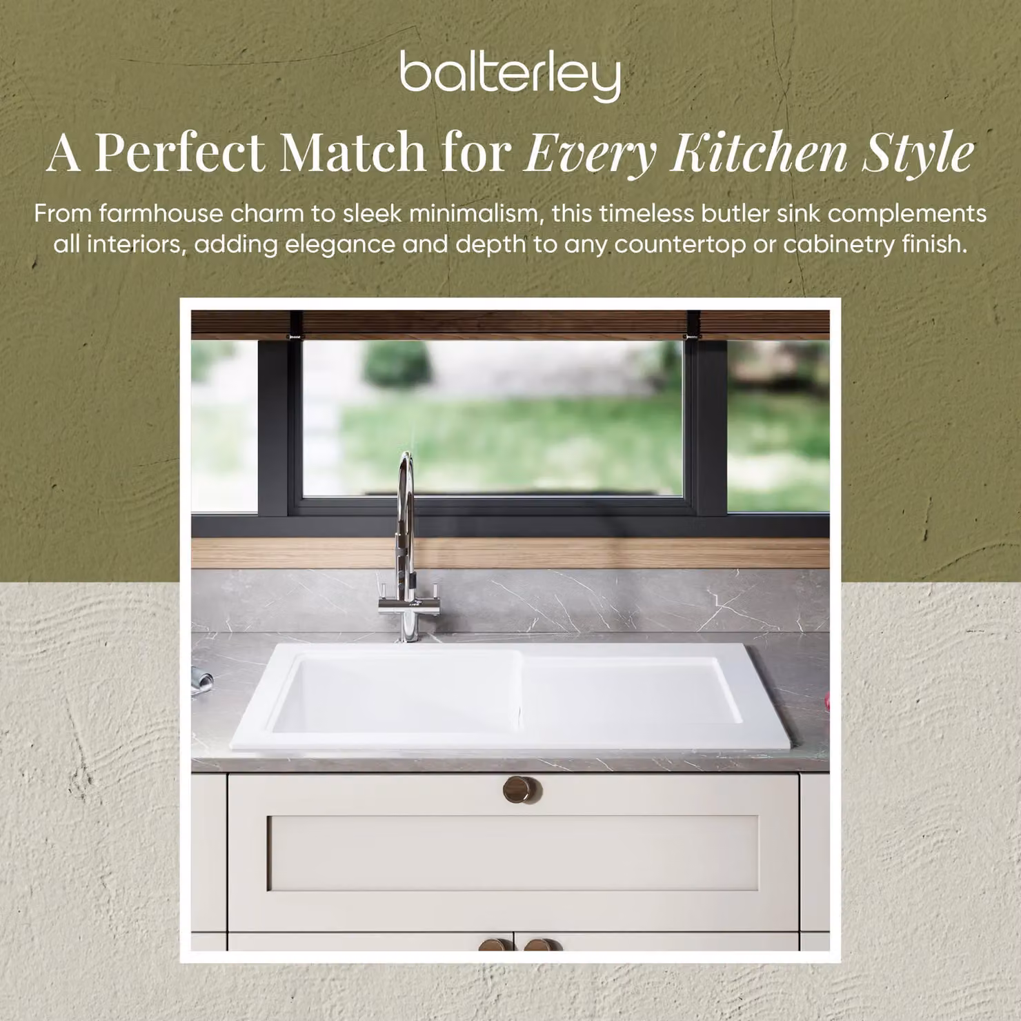 Balterley White Ceramic Fireclay Single Bowl Kitchen Sink with Plain Drainer, W: 101.0 cm, D: 52.5 cm, H: 20.0 cm – 2