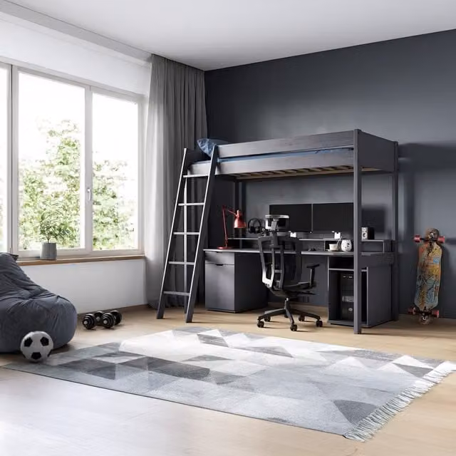 Noomi Tera Solid Wood Gaming High Sleeper Bed in Grey, W/D/H: 90 x 200 x 148 cm – 1