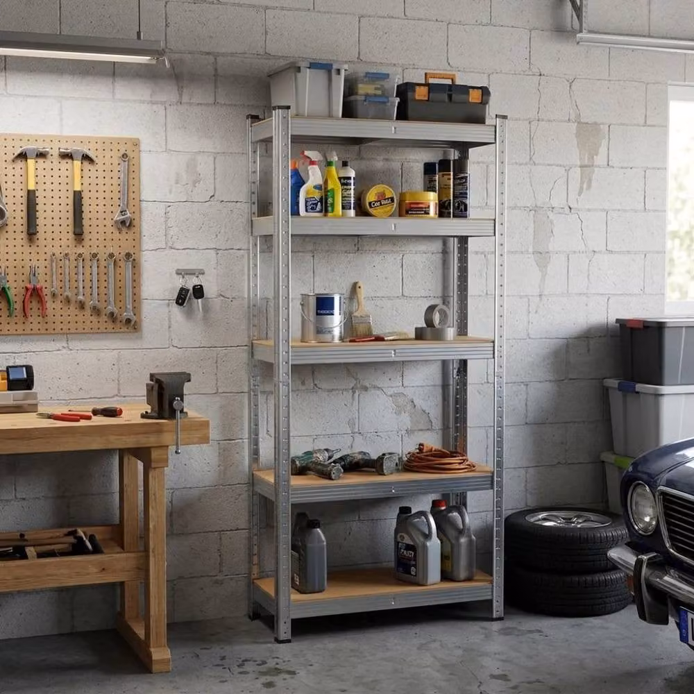 FORGEVIO Heavy Duty Garage Shelving with 5 Adjustable Metal Racks in Silver – 1