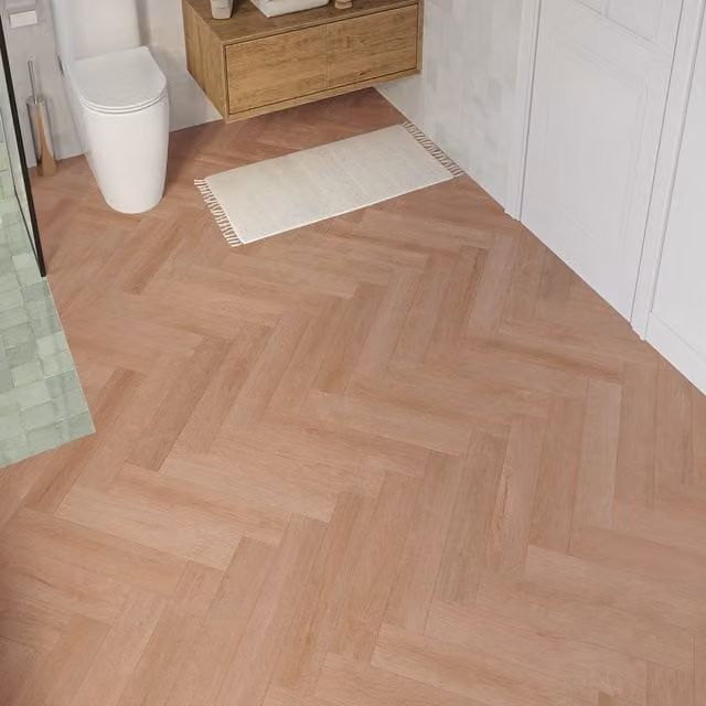 Underfoot Selenga Natural Oak Herringbone Click Vinyl Flooring, 8mm, 1.45m² Pack, Brown