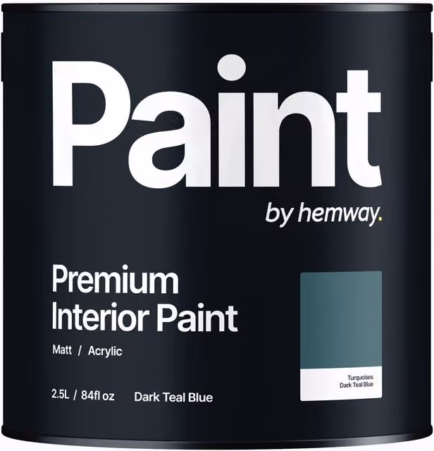 Hemway Matt Acrylic Interior Paint in Dark Teal Blue, 2.5L
