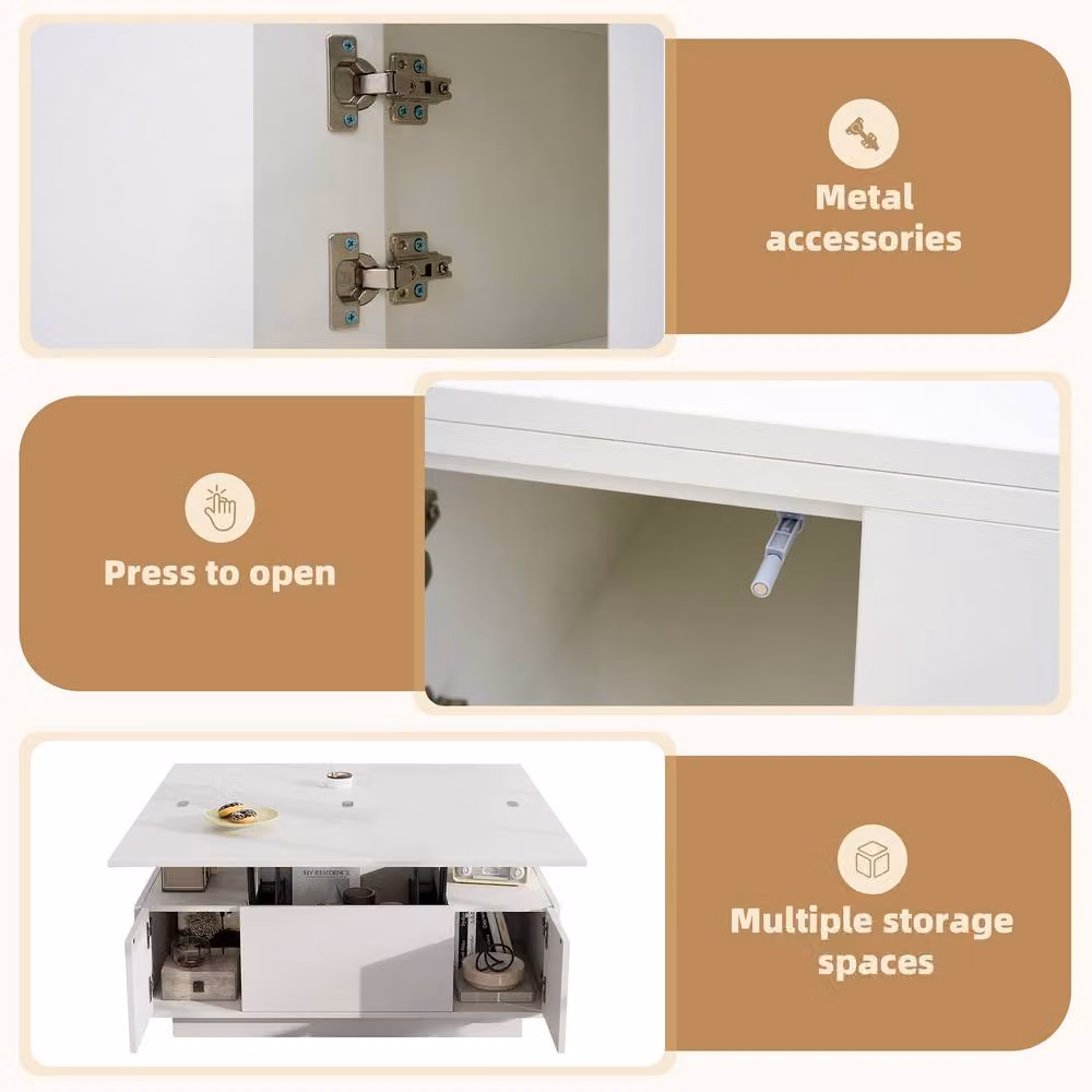 BTM White Lift-Top Coffee Table with Storage, W: 100 cm, D: 50 cm, H: 55 cm – 3
