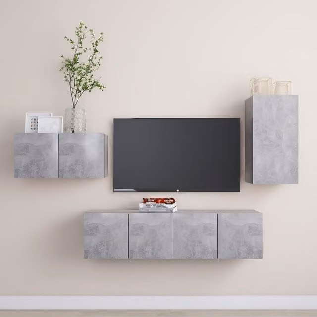 Berkfield Home 4 Piece Modern Wall Mounted TV Cabinet Set in Concrete Grey MDF