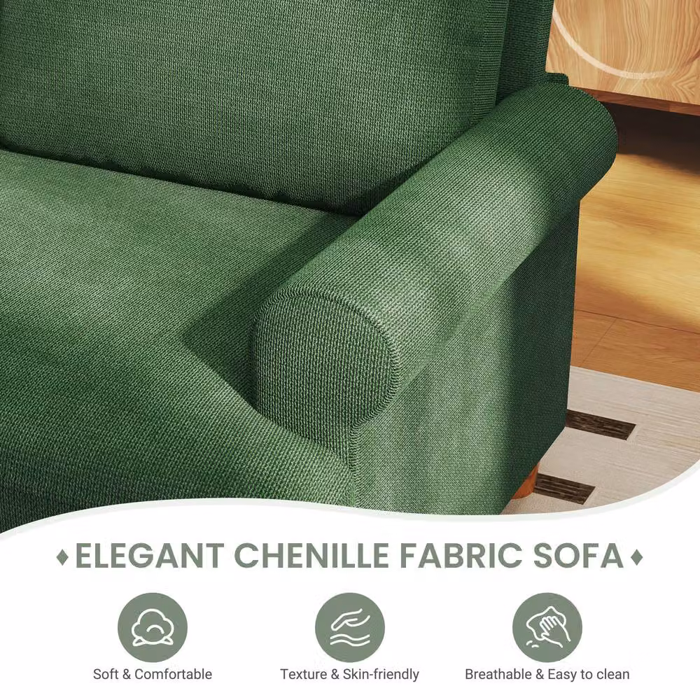Dprodo Green Chenille Sofa Sleeper with Deep Seats and Scatter Cushions, W: 220 cm, H: 86.5 cm, D: 52 cm – 4