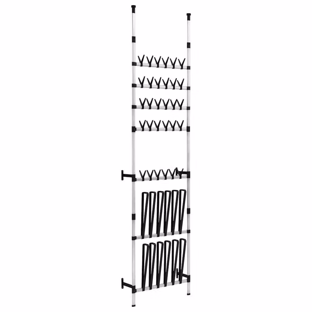 Berkfield Home Telescopic Shoe Rack with Hanging Rods in Silver and Black – 3