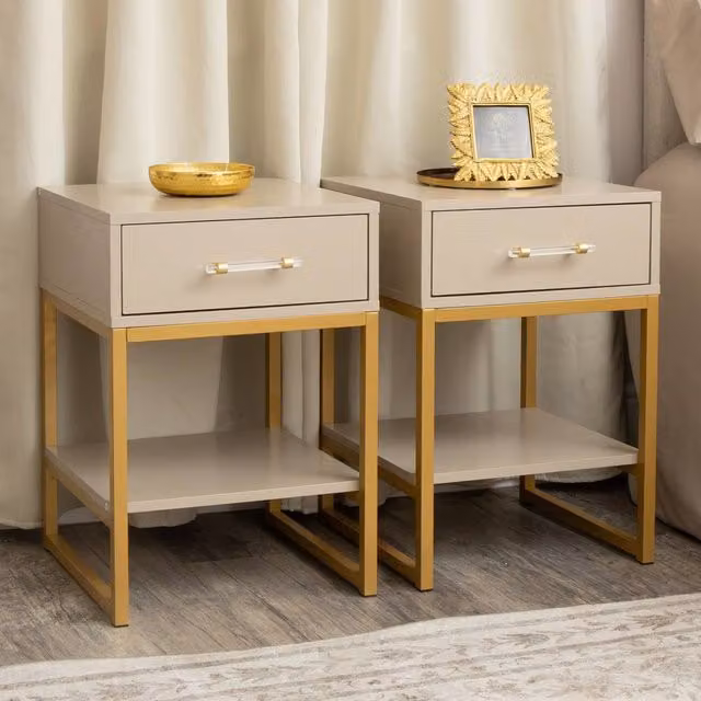Melody Maison Liana Taupe Range Pair of One Drawer Bedside Tables in Grey – 1