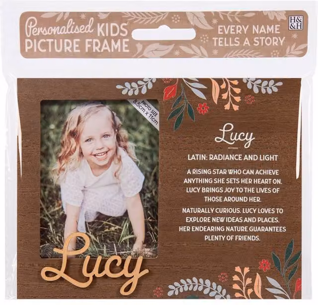 History & Heraldry Pre-personalised Lucy Child's Picture Frame, Brown Wood, W/H: 11 x 8.5 cm – 3