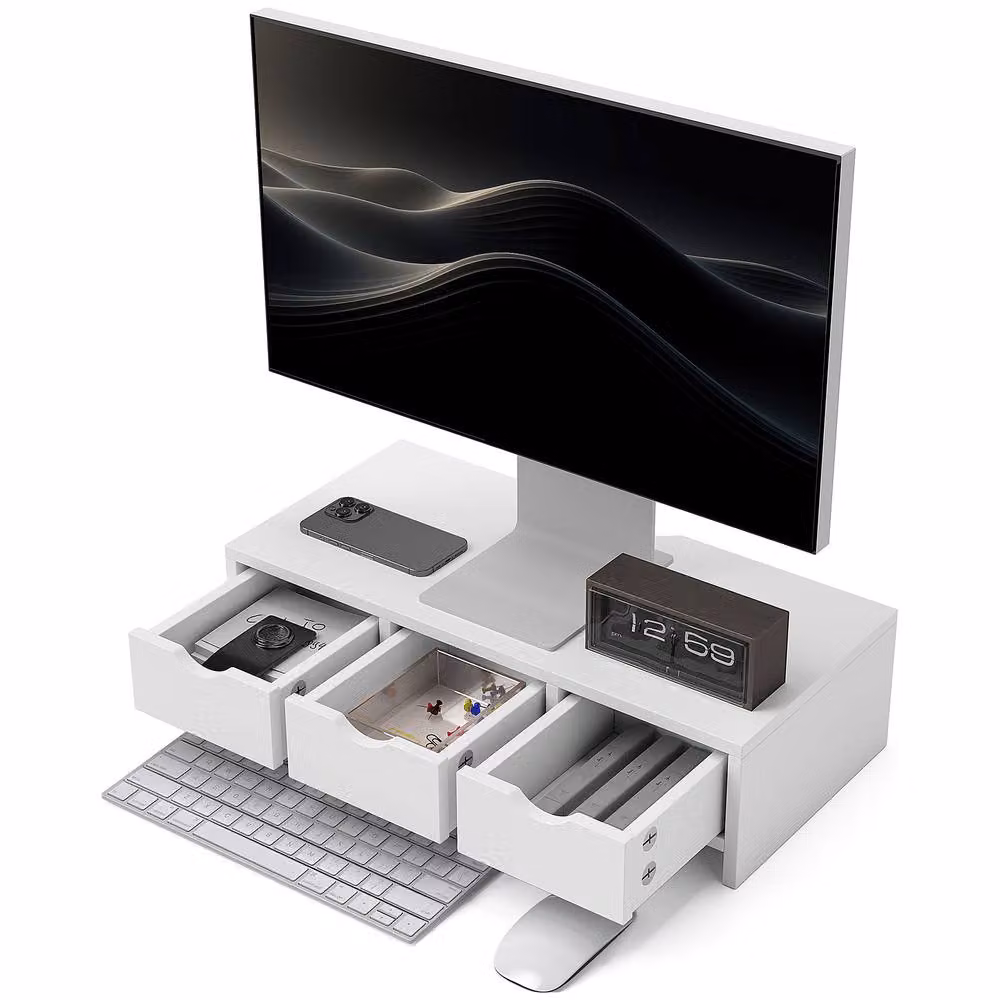STILVORA Monitor Stand Riser with 3 Drawers, White – 5