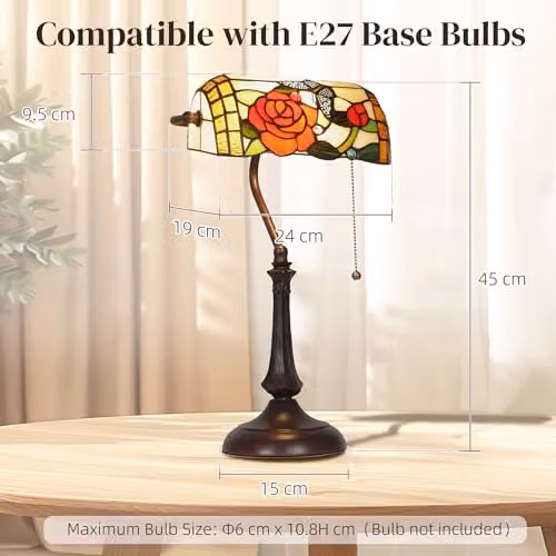 HOMCOM Tiffany-Style Stained Glass Table Lamp with Bronze Base and Multicolour Design – 6