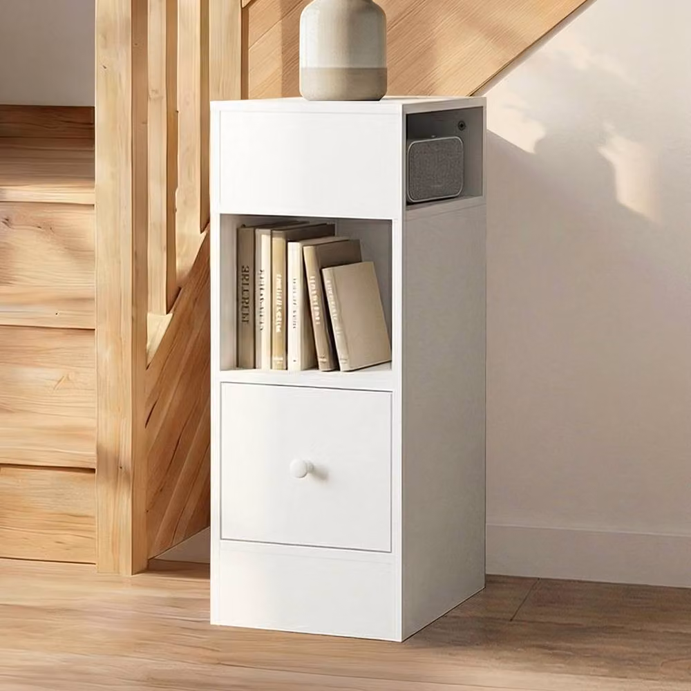 Levede Slim White Bedside Table with Drawer and Two Open Shelves, W/D/H: 25 x 30 x 66 cm – 3