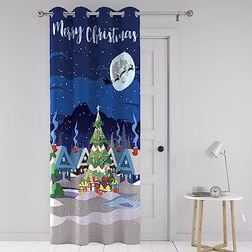 Bedlam Glow in the Dark Christmas Scene Eyelet Fabric Curtain, Multicolour, W: 138 cm, H: 214 cm – 3