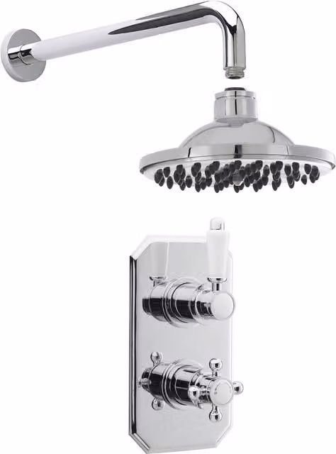 Balterley Traditional Concealed Twin Valve Shower Set with Overhead Shower and Rigid Column in Silver Chrome