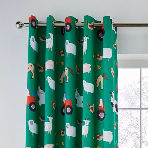 Catherine Lansfield Farmyard Animals Eyelet Curtains, Green, W: 168 cm, H: 183 cm – 2
