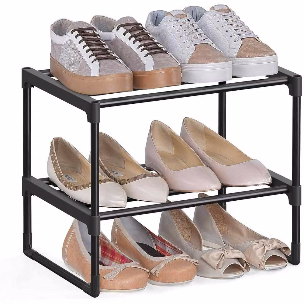The Bazaarist Stackable 2 Tier Metal Shoe Rack, Black – 2