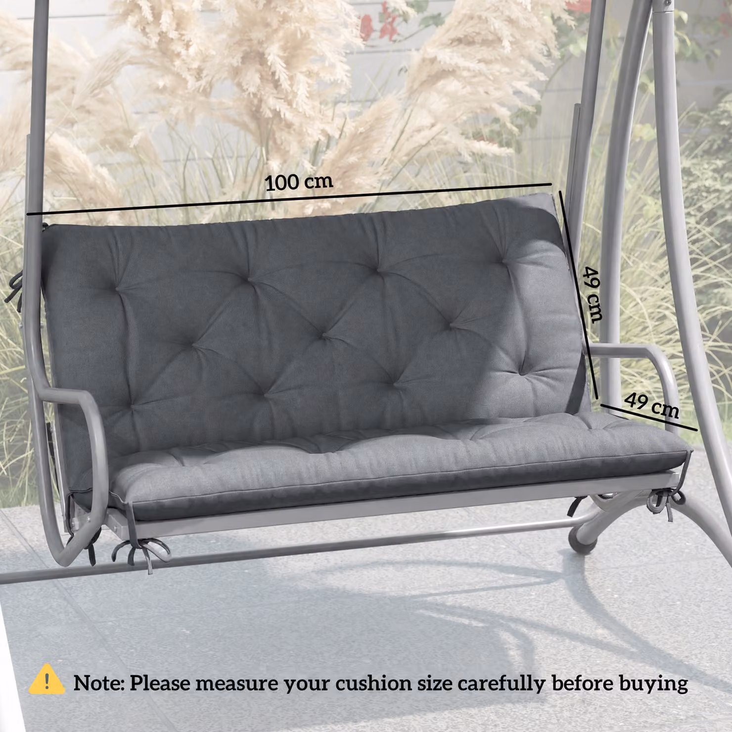 Outsunny 2-Seater Garden Bench Cushion with Back and Ties, Water Repellent, Dark Grey, W: 98 cm x H: 100 cm – 3