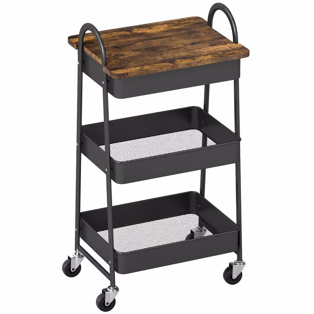 Wyld Haus Rottola 3 Tier Industrial Kitchen Trolley in Brown and Black, W/D/H: 77.5 x 45 x 32 cm – 2