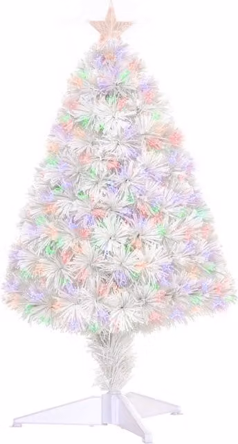 HOMCOM White Prelit Artificial Tabletop Christmas Tree with Multicolour Fibre Optics, Height: 76.2 cm – 1