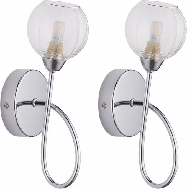 First Choice Lighting Tatton Set of 2 Chrome and Transparent Glass Wall Lamps