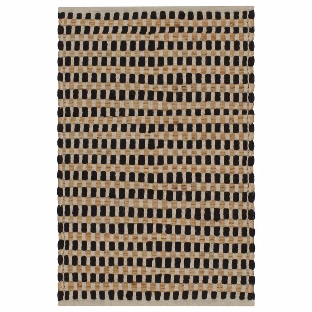 Berkfield Home Hand-Woven Jute and Polyester Bathroom Mat Set in Natural and Black – 2