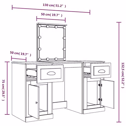 vidaXL Hollywood LED Dressing Table in Grey – 3
