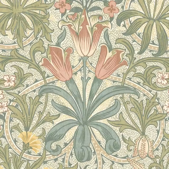 William Morris At Home Woodland Weeds Fabric in Apple Green and Multicolour