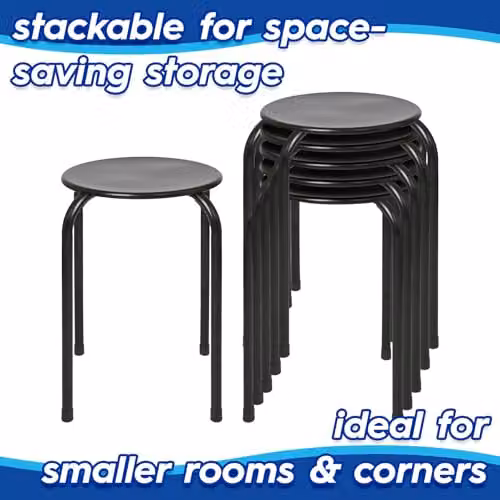 Harbour Housewares Metal Stackable Stools, Matt Black, Pack of 6 – 4