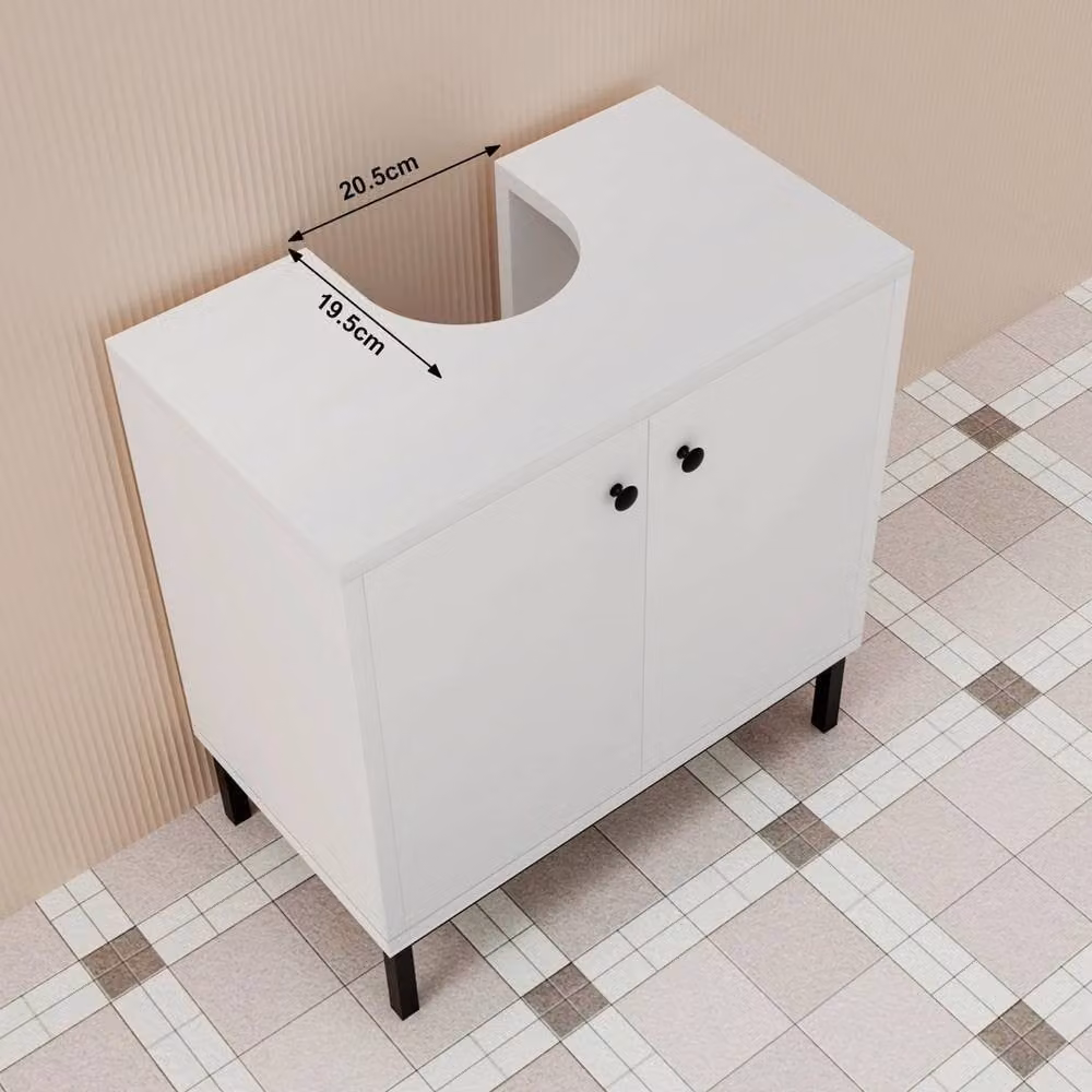 VOGREX White and Gold Glossy Freestanding Bathroom Under Sink Vanity Storage Cabinet with Internal Shelves and Hinged Doors