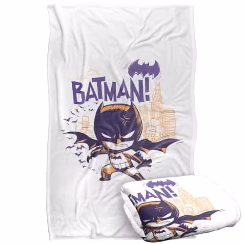 Warner Bros. Batman Chibi Skyline Super Soft Fleece Throw Blanket for Children, Multicolour, W/D/H: 91.44 x 147.32 x 147 cm – 1