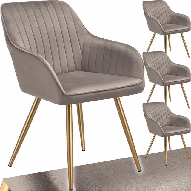 Tectake Marilyn Dining Chair Set of 4 in Velvet Fabric with Gold Metal Legs