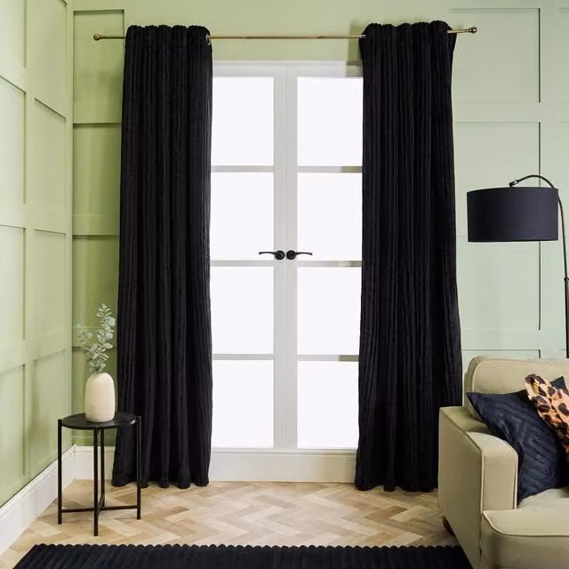 OHS Black Ribbed Fleece Thermal Insulating Curtains