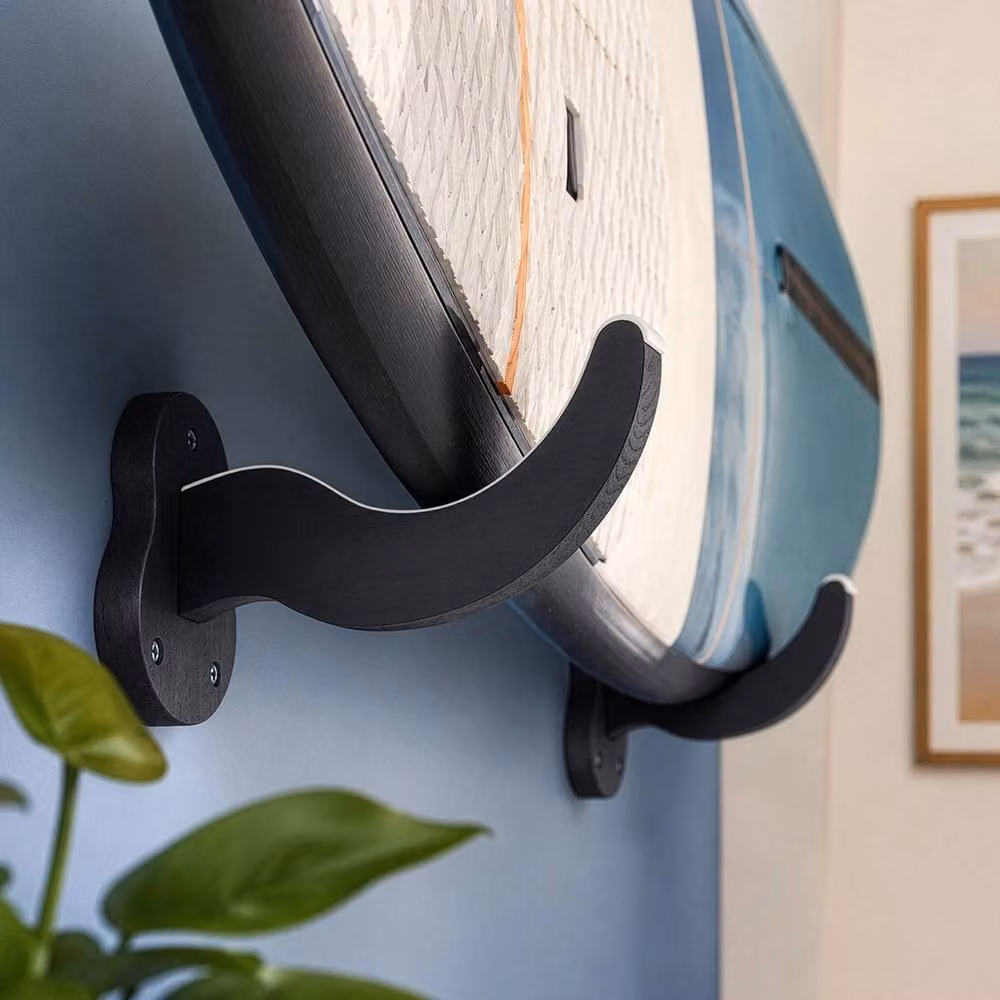 Havendro Black Wooden Surfboard Wall Mount Rack Set with Shelf – 3