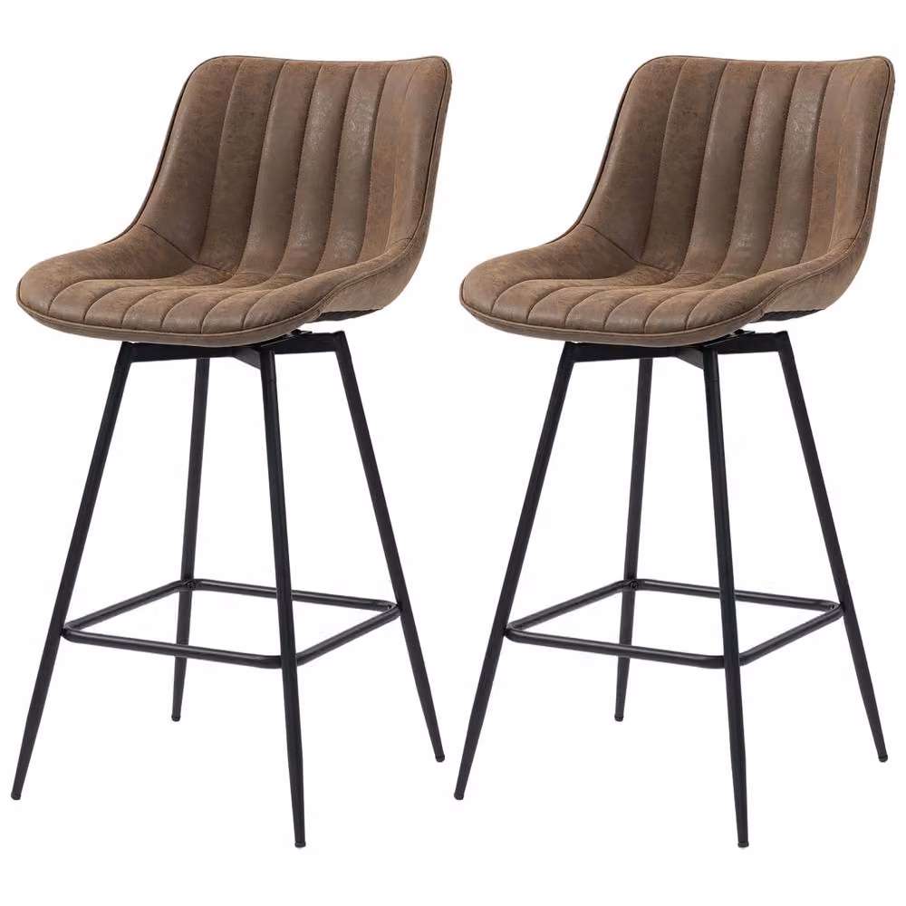 STILVORA Set of 2 Modern Swivel Bar Stools with Brown Synthetic Leather – 4