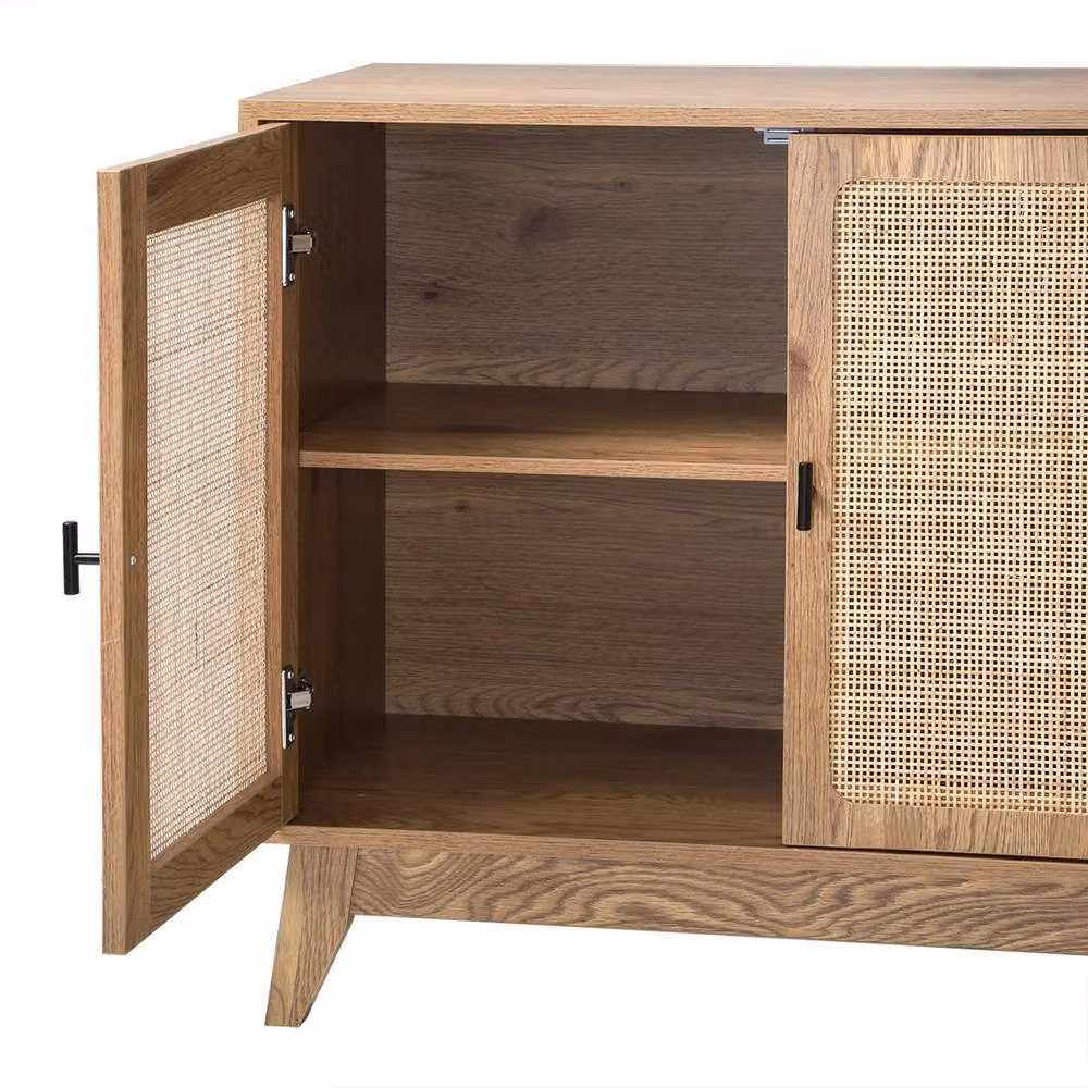 CALICOSY ALIA 3-Door Buffet with Natural Rattan Caning in Light Brown, W: 120 cm, D: 40 cm, H: 72 cm – 4