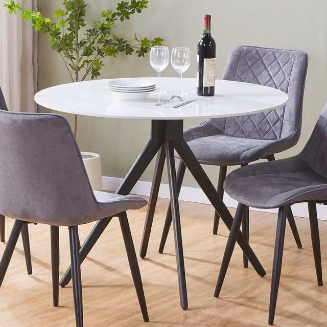 Core Products Aspen Round Dining Table with White Marble Effect Glossy Sintered Stone Top, Diameter: 100 cm